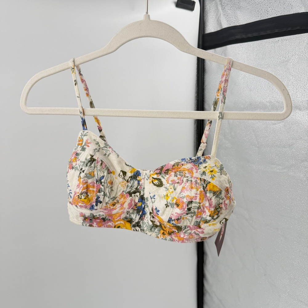Billabong Floral Bustier Bralette Top Cream M NEW hippie beachy cottagecore boho